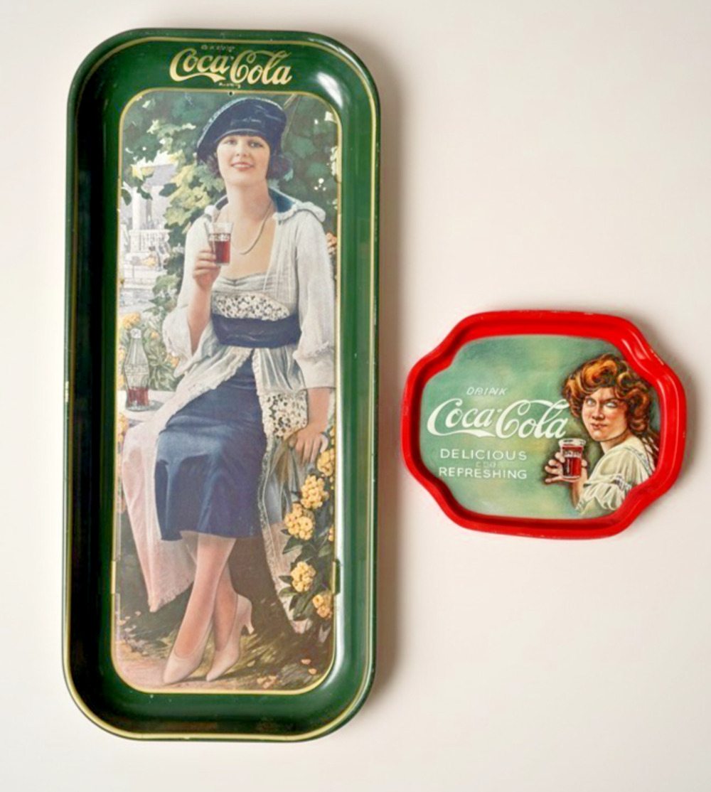 Vintage Coca Cola Tray Set Flapper Girl Serving Tray + Tip Tray Coke Advertising